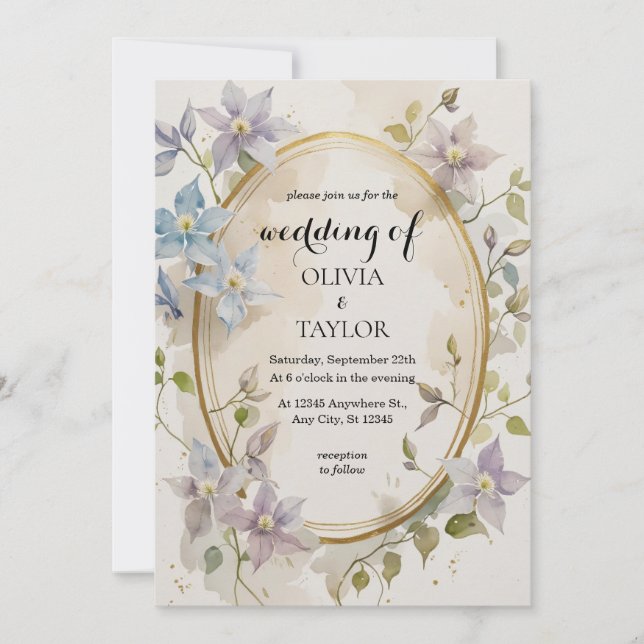 Convite Casamento Floral de Watercolor (Frente)