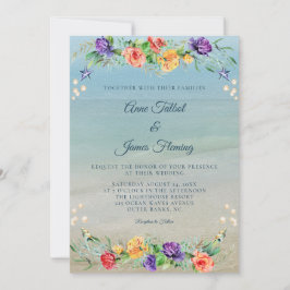 Convite Casamento Floral de Watercolor Beach Ocean
