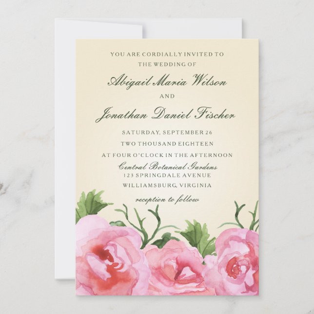 Convite Casamento Floral de Watercolor Begonias (Frente)
