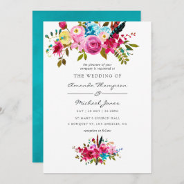 Convite Casamento Floral de Watercolor Boho Chic