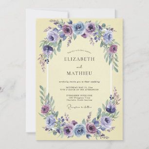 Convite Casamento Floral de Wisteria Azul Empoeirado