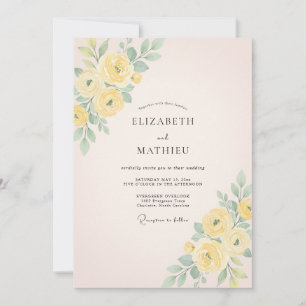 Convite Casamento Floral Delicado Amarelo de Primavera