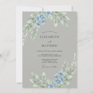 Convite Casamento Floral Delicado Azul