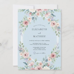 Convite Casamento Floral Delicado Azul Céu