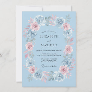 Convite Casamento Floral Delicado Azul Claro
