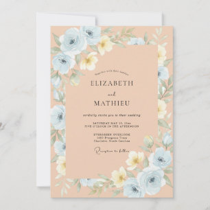 Convite Casamento Floral Delicado Azul Claro