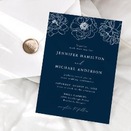 Convite Casamento Floral Delicado Azul Marinho