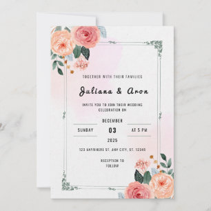 Convite Casamento Floral Delicado Branco e Rosa
