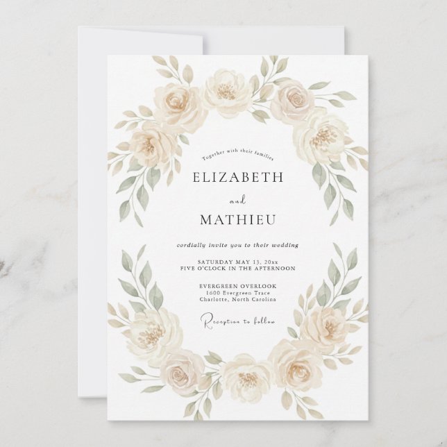 Convite Casamento Floral Delicado com Champanhe (Frente)