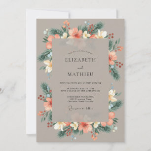 Convite Casamento Floral Delicado Coral em Flor