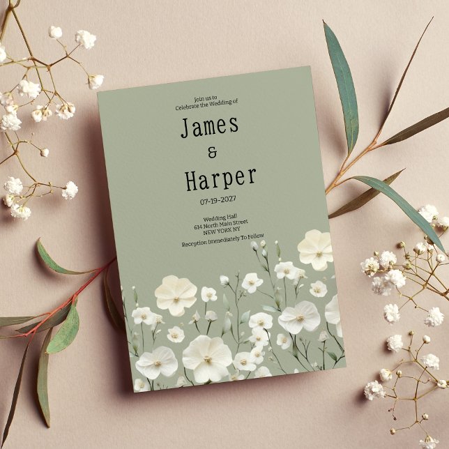 Convite Casamento floral delicado de menta de marfim elega (Elegant ivory mint delicate floral Wedding )