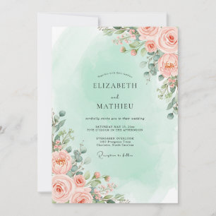 Convite Casamento Floral Delicado de Pêssego