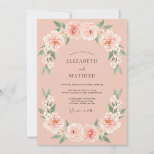 Convite Casamento Floral Delicado de Primavera com Salmão