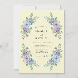 Convite Casamento Floral Delicado de Tom Periwinkle