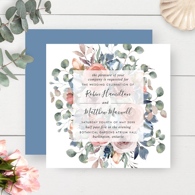 Convite Casamento Floral Delicado Dusty Blue e Greenery (Criador carregado)