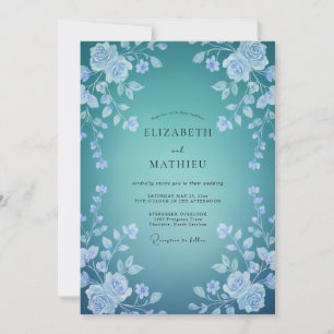 Convite Casamento Floral Delicado em Azul Turquesa
