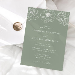 Convite Casamento Floral Delicado em Verde Sálvia