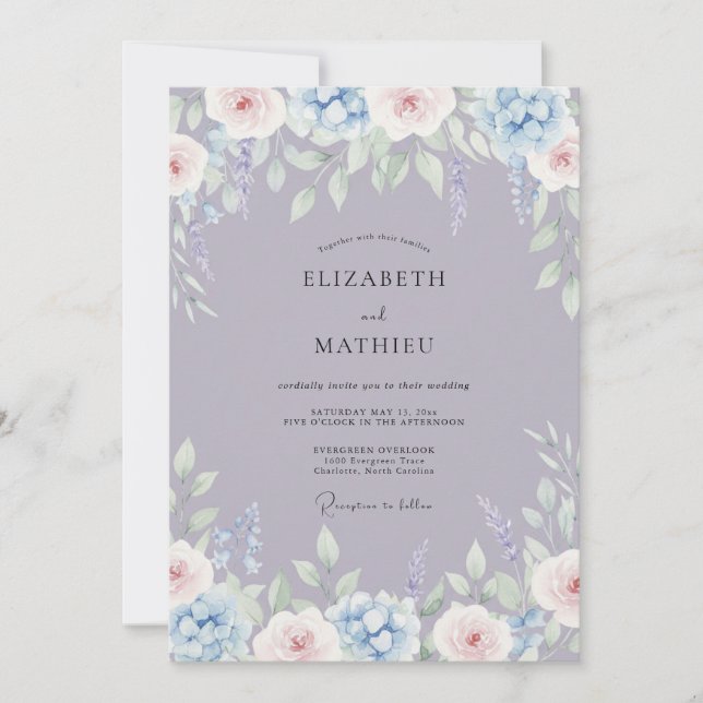 Convite Casamento Floral Delicado Lavanda (Frente)