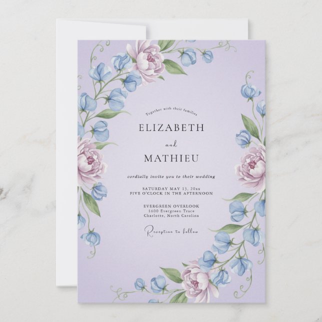 Convite Casamento Floral Delicado Lavanda (Frente)