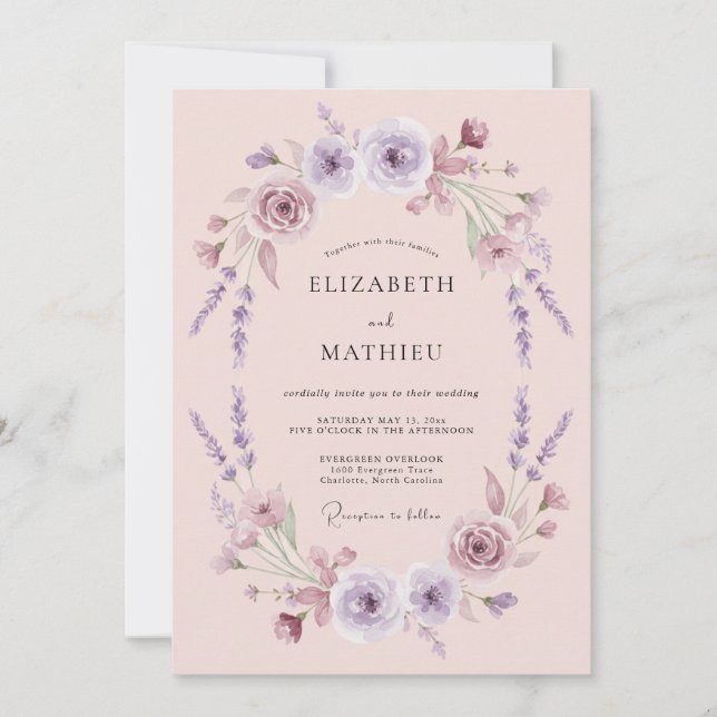 Convite Casamento Floral Delicado Lavanda (Frente)