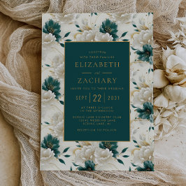 Convite Casamento Floral Delicado Marfim Verde-Ouro Dourad