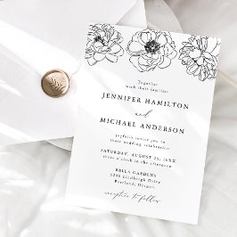 Convite Casamento Floral Delicado Preto e Branco