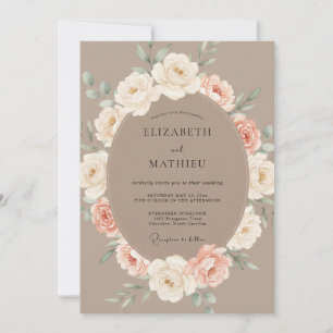 Convite Casamento Floral Delicado Romance Bege