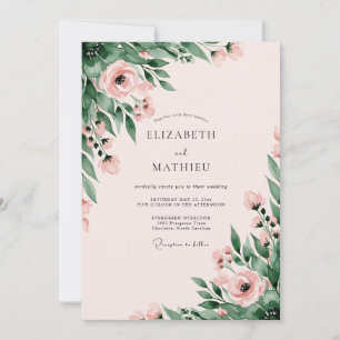 Convite Casamento Floral Delicado Rosa Corado