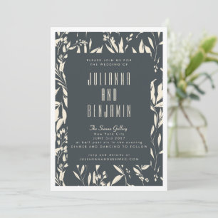 Convite Casamento Floral Desenhado à Mão Preto Boho Modern