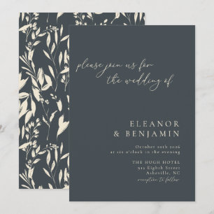 Convite Casamento Floral Desenhado à Mão Preto Minimalista