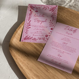 Convite Casamento Floral Desenhado Framboesa Rosa Tudo Em 