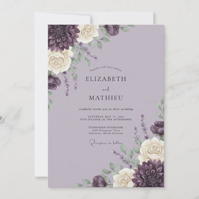 Convite Casamento Floral Deslumbrante de Lavanda (Frente)