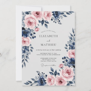Convite Casamento Floral Divino Azul Marinho
