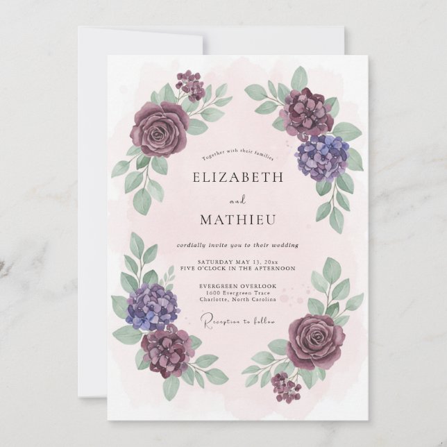 Convite Casamento Floral Divino Borgonha (Frente)