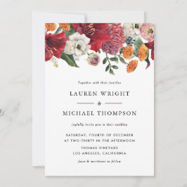 Convite Casamento Floral do Amaryllis Vermelho Watercolor