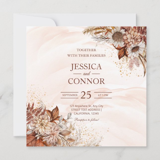 Convite Casamento Floral do Autumn Watercolor (Frente)