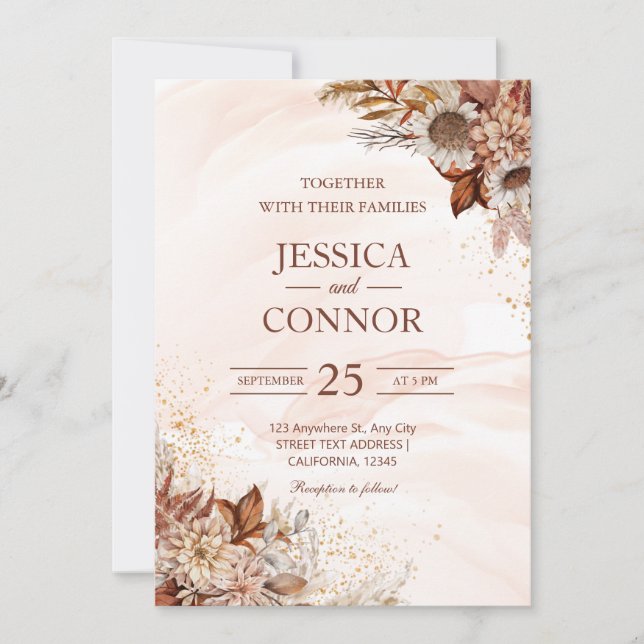 Convite Casamento Floral do Autumn Watercolor (Frente)