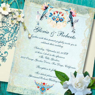 Convite Casamento Floral do Barroco Mexicano Hummingbird