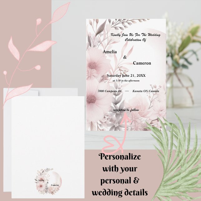 Convite Casamento Floral do Elegante Blush & Beige Boho (Set the tone for your romantic celebration with our elegant boho blush & beige wedding suite)