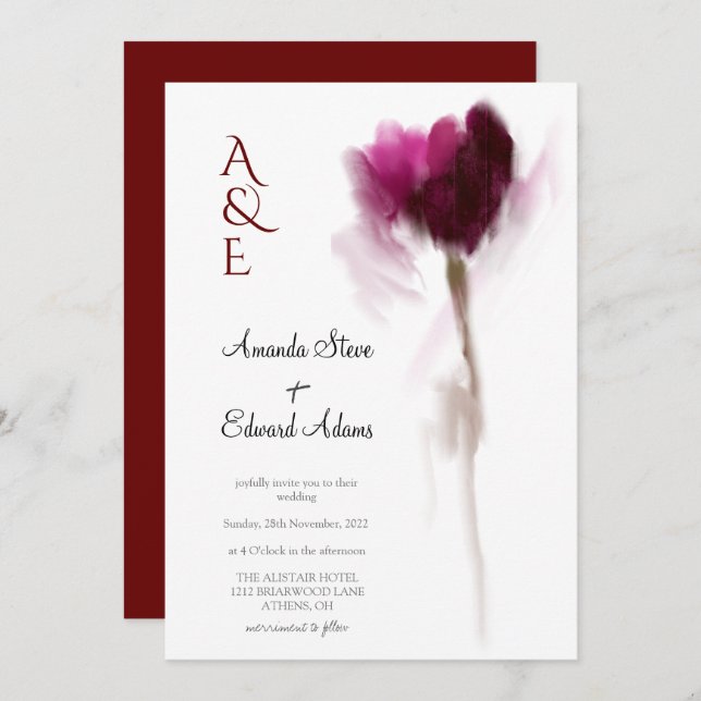 Convite Casamento Floral do Elegante Chic Burgundy Tulip (Frente/Verso)