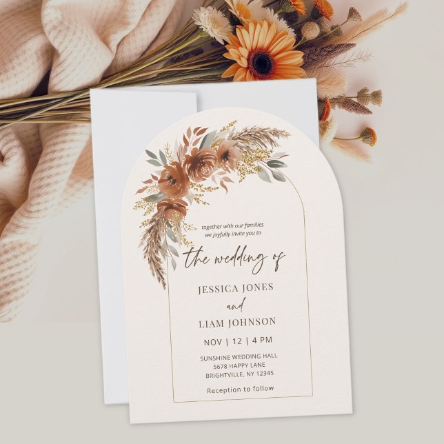 Convite Casamento Floral do Elegante Moderno Terracotta (Boho Burnt Orange Fall Floral Wedding Invitation)