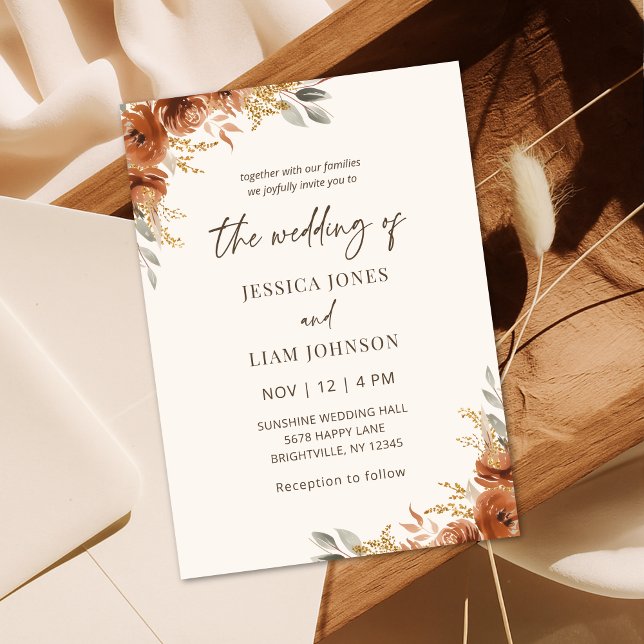 Convite Casamento Floral do Elegante Moderno Terracotta (Modern Elegant Terracotta Fall Floral Wedding Invitation)
