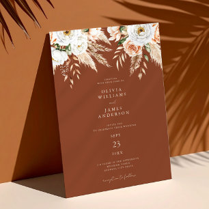 Convite Casamento Floral do Elegante Orange Terracotta