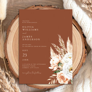 Convite Casamento Floral do Elegante Orange Terracotta