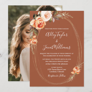 Convite Casamento Floral do Elegante Terracotta