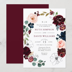 Convite Casamento Floral do Flor Blossom, Marinho de Arte 