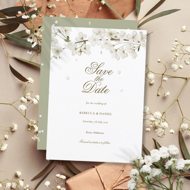 Convite Casamento Floral do Flor Branco Salvar a Data (White Blossom Floral Wedding Save the Date Invitation)