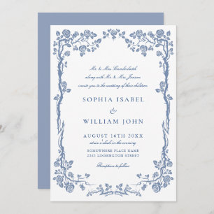 Convite Casamento Floral do Jardim Azul do Elegante Barroc
