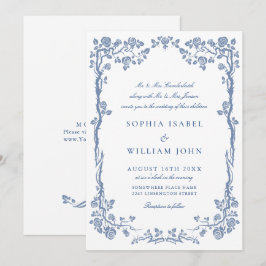 Convite Casamento Floral do Jardim Azul do Elegante Barroc