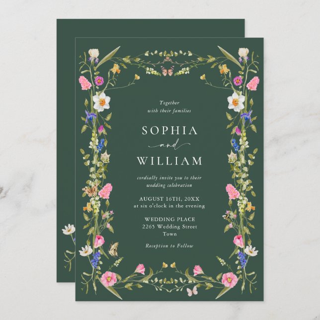 Convite Casamento Floral do Jardim Barroco Francês Elegant (Frente/Verso)